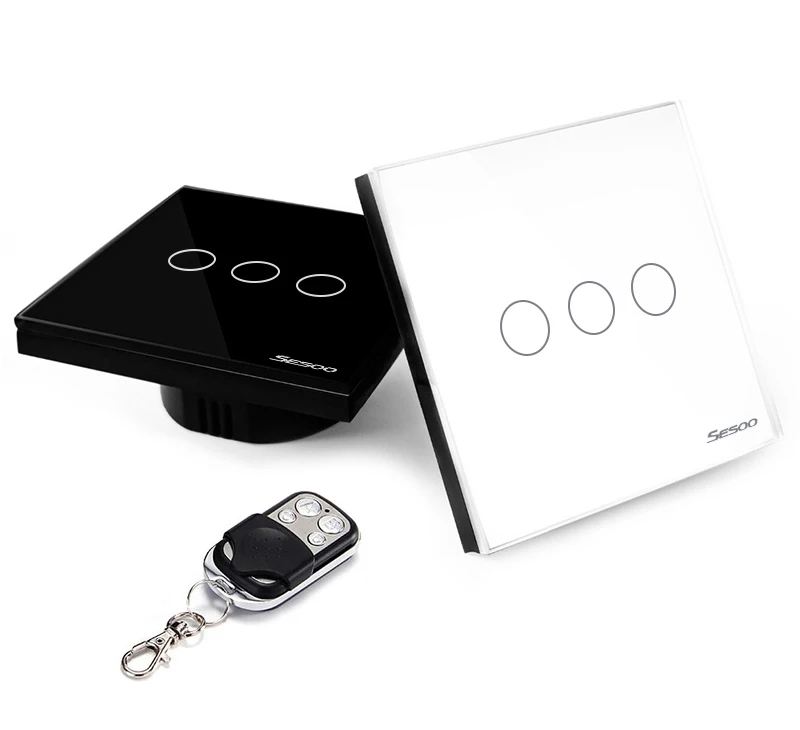 SESOO Remote Control Switches 3 Gang 1 ,Wireless remote control wall touch switch,Crystal Glass Switch Panel SESOO Wall Switch 