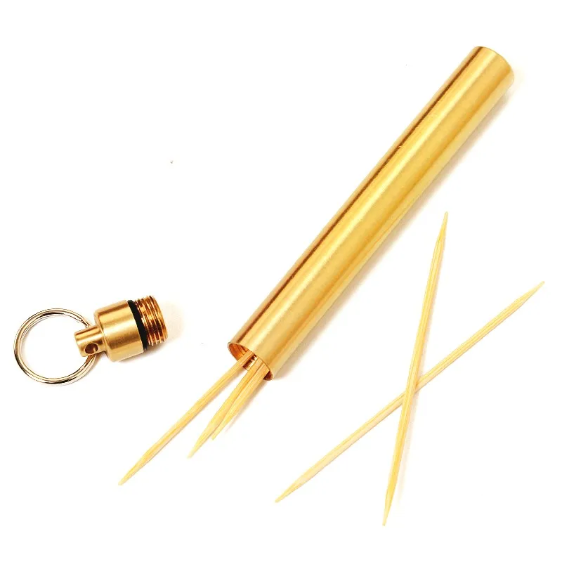 Copper toothpick holder cotton swab box brass waterproof warehouse outdoor survival small pills container sealed capsule box
