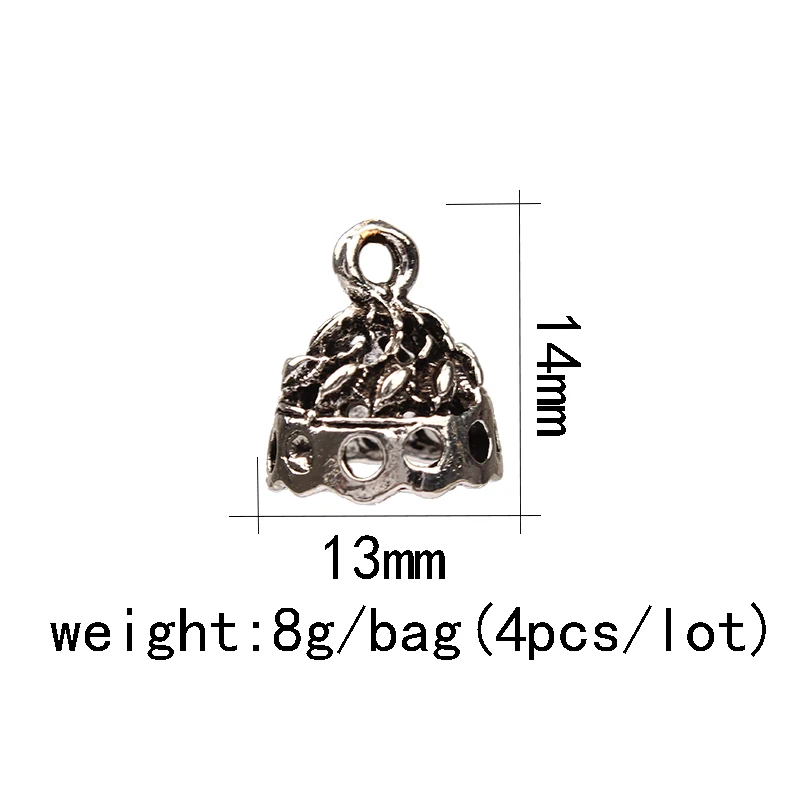 4 шт./лот, Ретро цинковый сплав, серебряный колокольчик, бусины, кисточки, Концевая крышка, подвески для DIY Изготовление, поиск ювелирных изделий, аксессуары - Окраска металла: 7