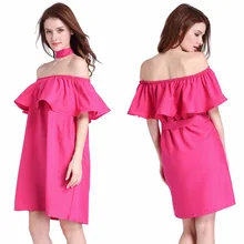 New fashion women’s spring clothing collar lotus flanging a word shoulder sexy sexy women’s nightclub dress C839
