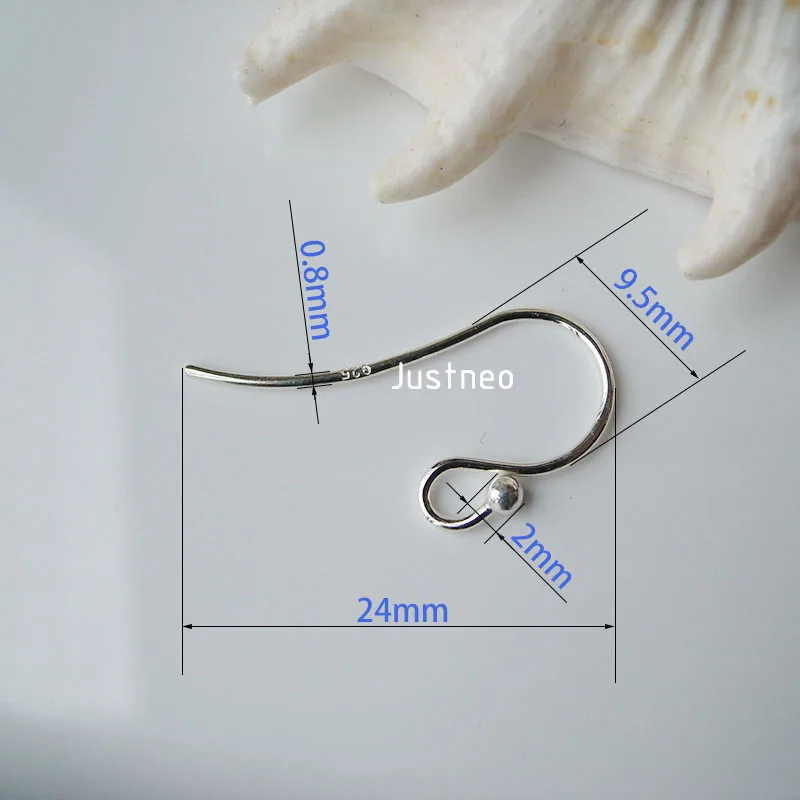 الأذن هوك ، 24*0.8mm الصلبة 925 الاسترليني قرط فضي سلك هوكس مع 2mm الكرة ، 1 زوج