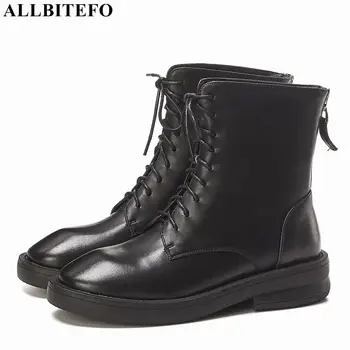 

ALLBITEFO natural genuine leather women boots Autumn Winter fashion ankle boots High quality motocycle boots comfortable