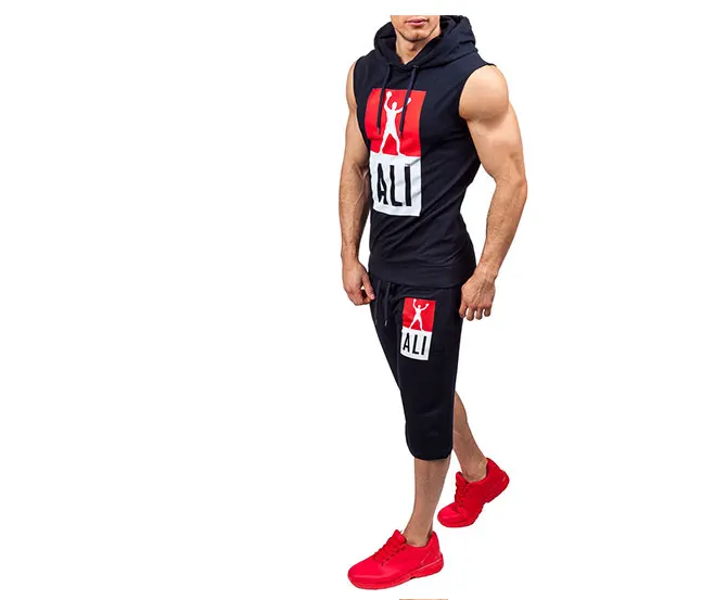 SUKIWML без рукавов толстовки + брюки комплект 2018 новый бренд мужской спортивный костюм для тренировок на открытом воздухе Для мужчин комплект