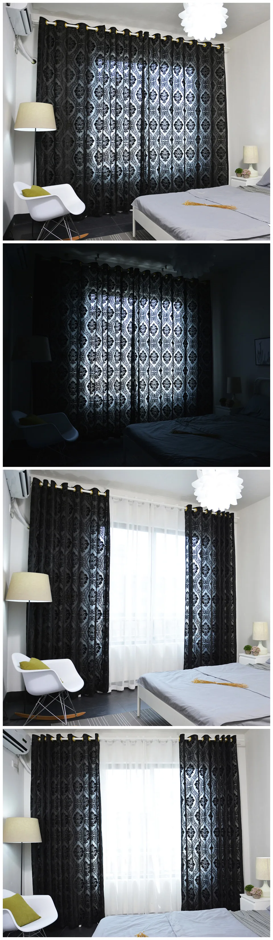 Latest Elegant Black Flocking Solid Color Curtain for Bedroom Shade for Living Room Window Curtain Salon Home Decor Blue Cortina