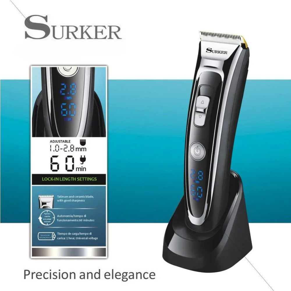 SURKER RFC-688B Электрический фольга триммер для волос для мужчин с чистой и зарядной станцией инструмент для стрижки