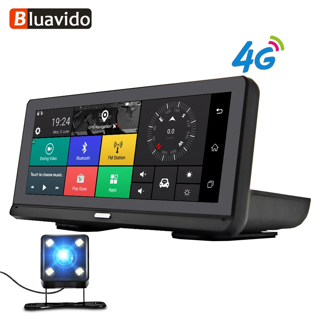 

Bluavido 8" Android 4G Car DVR camera GPS Navigation ADAS FHD 1080P car video recorder Night Vision WiFi Remote monitor Dash cam