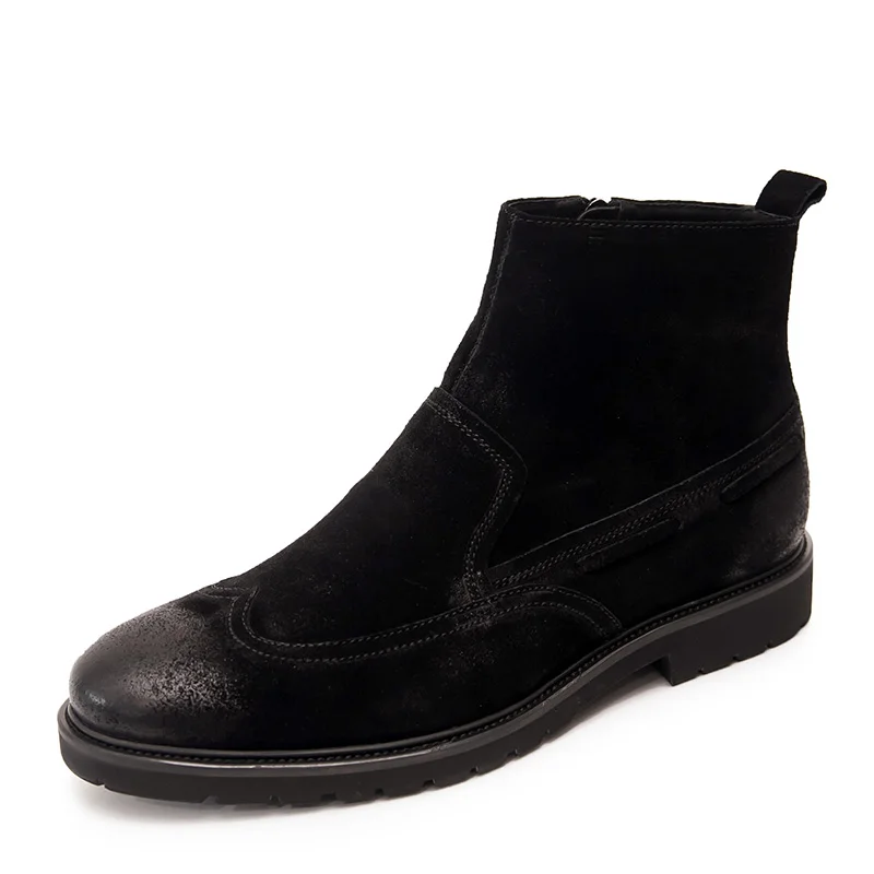 Handmade Men Cow Suede Leather Chelsea Boots Ankle Luxury Trainers Spring Wedding Shoes Zip Male Business Casual | Обувь