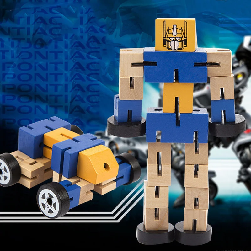 

New Wooden Deformation Car People Children Fun Puzzle Deformation Toy Cognitive Building Blocks Toys Random Delivery