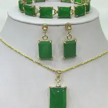 Стиль Горячая Распродажа* зеленый нефритовый браслет/серьги/ожерелье кулон Набор ААА модные свадебные украшения