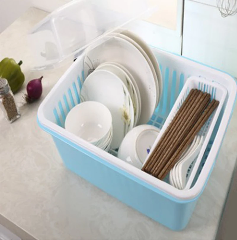 With lid dish rack drain rack tableware storage box kitchen tray set