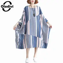 Oladivi, выше размера d размера плюс, женское повседневное свободное платье в полоску, женские летние платья миди с рукавом летучая мышь, Женский Топ, туники, Vestidios