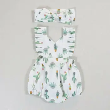

PUDCOCO Newborn Infant Baby Girls Cotton One-Piece Romper Jumpsuit Headband 2PCS Outfits Summer Casual Sunsuit 0-24M