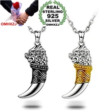 OMHXZJ Wholesale fashion star jewelry Wolf tooth 925 sterling silver Dragon’s totem man pendant Charms PE37 NO Chain Necklace