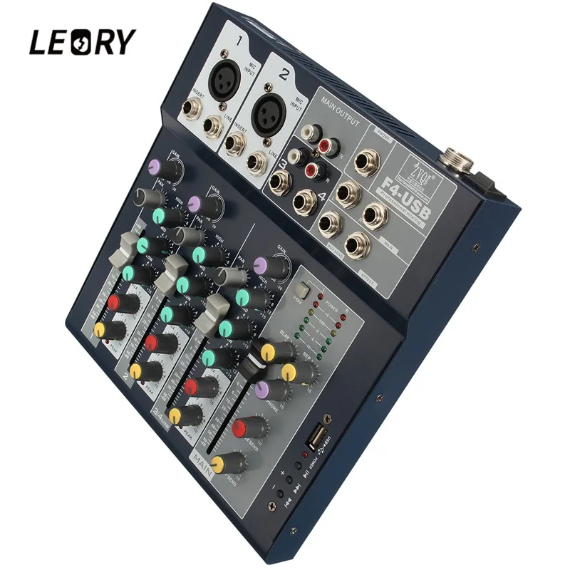 

LEORY Profissional 4 Channel DJ Mixer Controller With Built-in Amplifier Metal DJ Mezclador USB DJ Console For Audio Karaoke