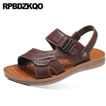 

Casual Designer Slides Men Slippers Leather Water Outdoor Mens Sandals 2018 Summer Fashion Breathable Beach Shoes Slip On Flat