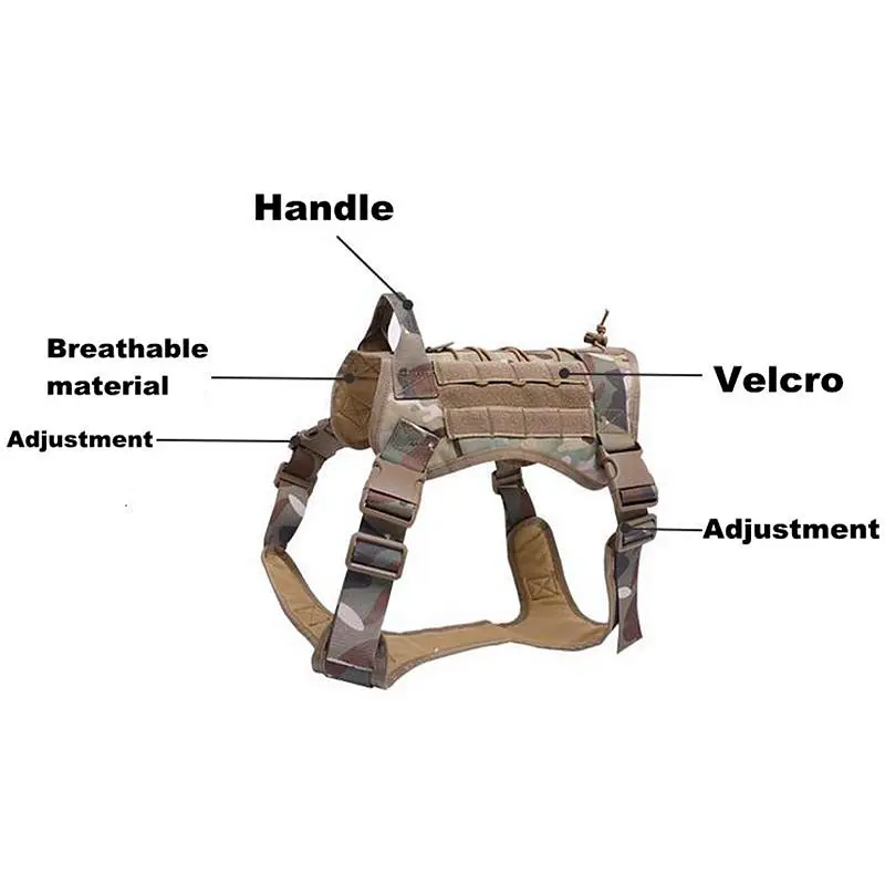 Тактический Жилет для собак, для прогулок, пеших прогулок, охоты, военных, водонепроницаемый, Molle, тренировочный жилет для обслуживания собаки с ручкой