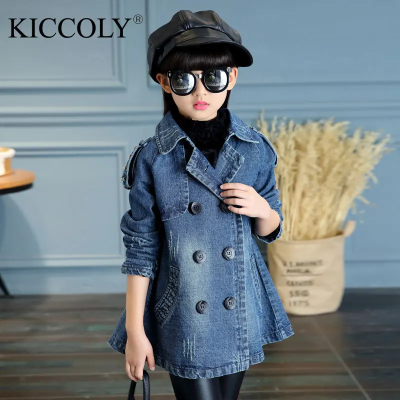 Kids Denim Jackets Girls Double Breasted Outerwear Spring