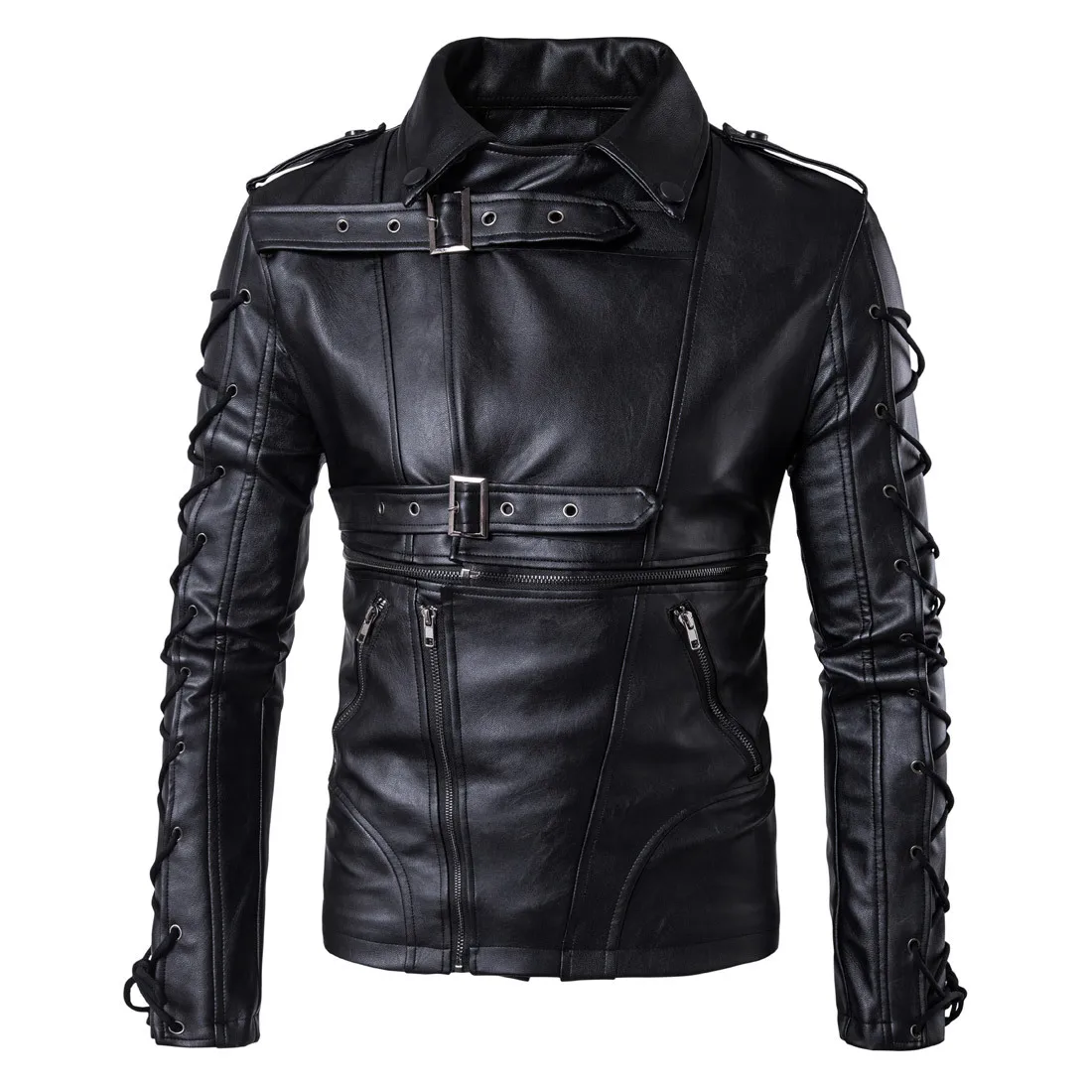 

Leather Jacket Men Drawstrings Motorcycle Leather Jackets Mens Hip Hop Fashion Streetwear 2018 High Quality PU Leather Jackets