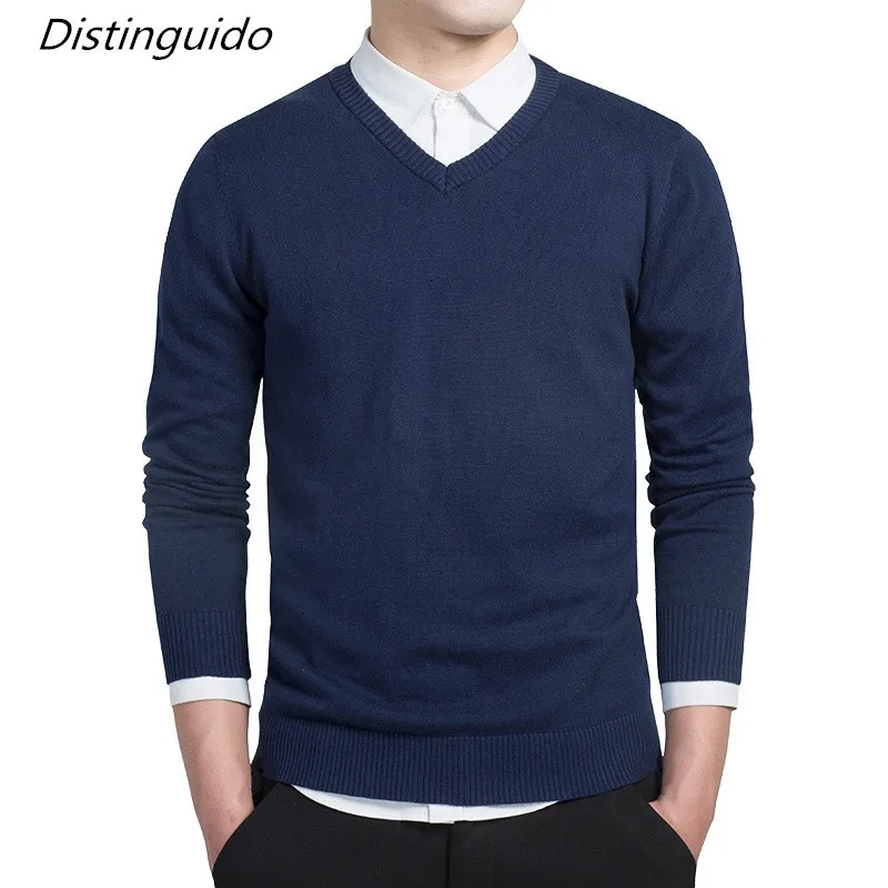 Men Cashmere Fashion Pullovers Solid Long Sleeve Sweaters Warm V neck
