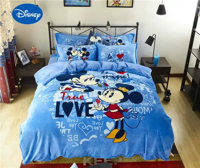 Blue Mickey Minnie Mouse 3d Printed Flannel Bedding Set Twin Full Queen Size Bed Covers Children S Babys Bedroom Decor Soft Warm