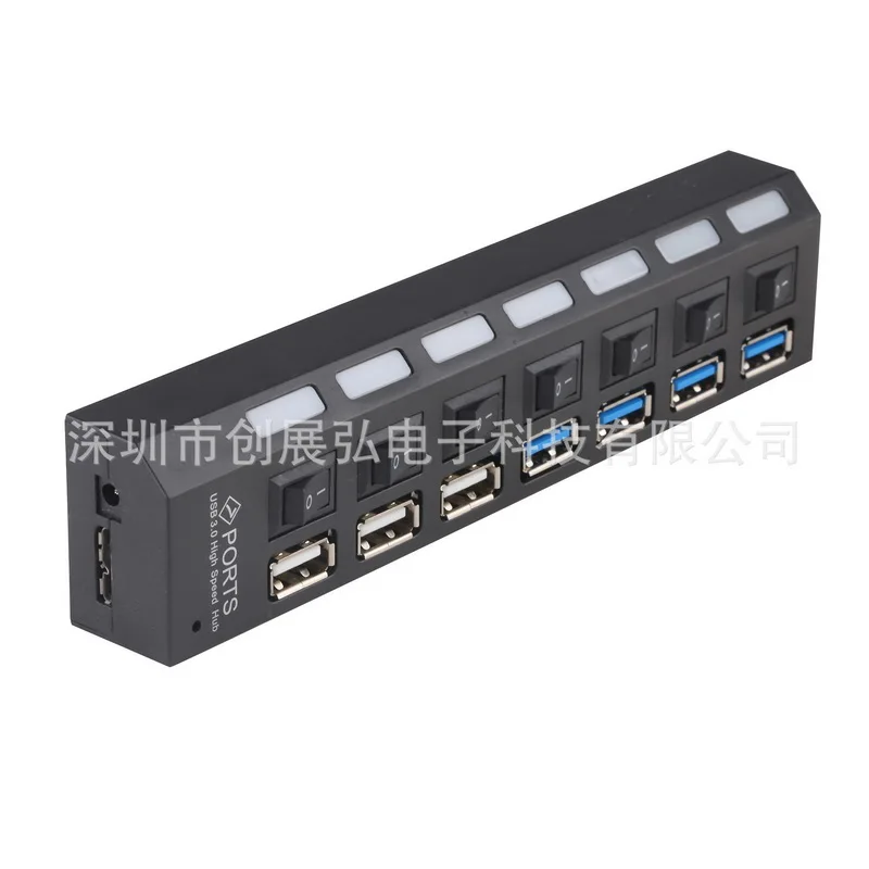 100 шт., 7 Порты и разъёмы USB 3,0 Hub On/Off переключатель+ EU/US/UK AC Мощность адаптер для ноутбука, настольного компьютера