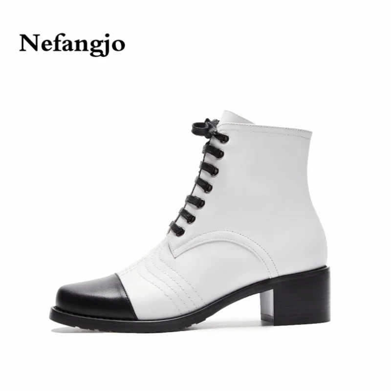 

Nefangjo 2018 New Genuine Leather Wear-resisting Fashion Cross lace-up Martin Boots Leisure Thick heel Non-slip Women boots
