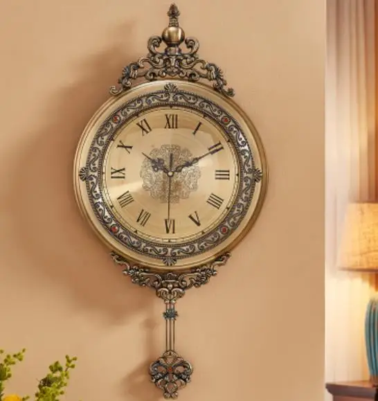 Роскошные ретро настенные часы из цинкового сплава, элегантная антикварная подвеска, ретро европейские кварцевые часы Pendule, свадебные подарки, украшение дома - Цвет: Черный