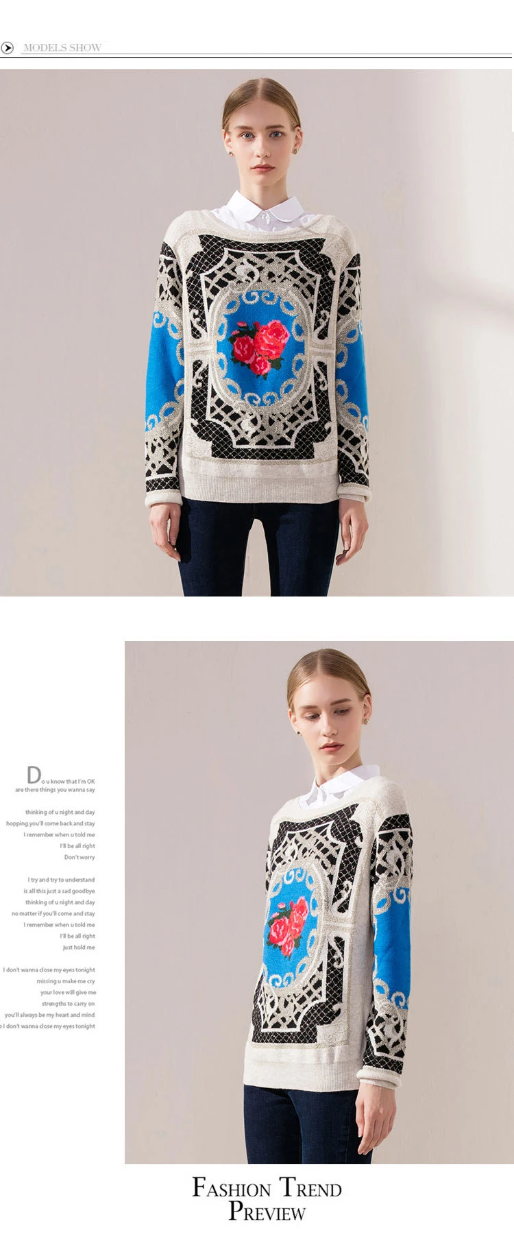 Autumn and winter new Korean loose women's sweater long-sleeved round neck print ladies pull the knit shirt (3)