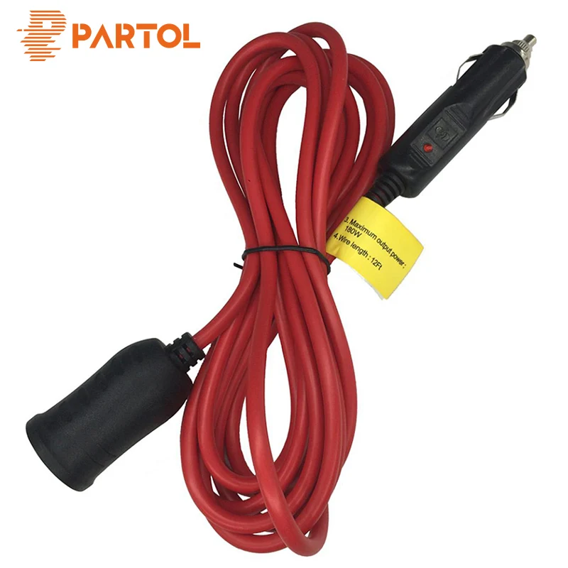 Partol 3.6M Long 12V 24V Car Cigarette Lighter Socket Plug Extension