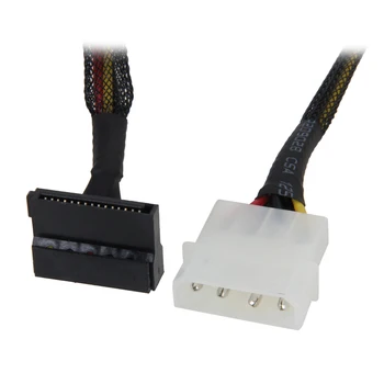 

18 inch Molex 4-pin Male to Right Angle 3 x SATA Power 15-pin 90-Degree Splitter Cable w/Black Sleeved for ATX 12/5V & HDD/SSD