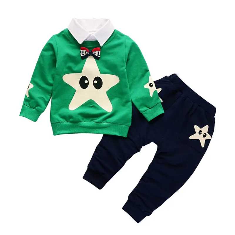 Spring Autumn Baby Boy Girl Cotton Clothes Set Cartoon Star Pattern Sweatshirt Tops Pants Trousers Set