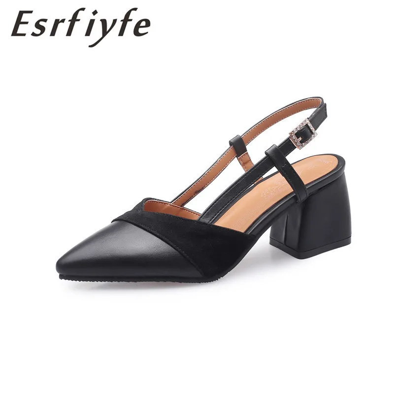 

ESRFIYFE 2019 New Plus Size 34-46 Women Sandals Solid Color Pointed Toe Thick High Heel Shoes Summer Outdoor Sexy Women Footwear
