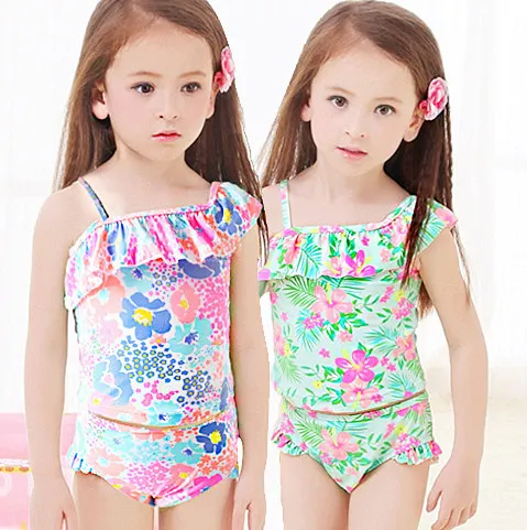 Розничная продажа; милый детский купальник для девочек с цветочным принтом; купальный костюм для маленьких девочек; купальные костюмы из