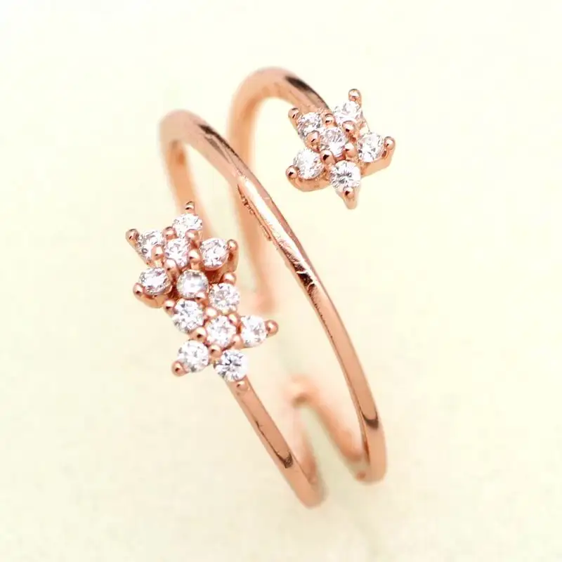 

Shiny Cubic Zirconia Flower Rings for Women Trendy Gold-colored Adjustable Ring