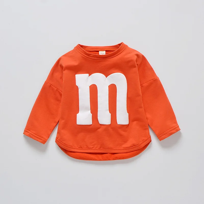 Cotton Baby Girl T-shirt Long Sleeved Spring Autumn Cartoon Letters M Kids Tops Boys Clothes Toddlers Tees 4