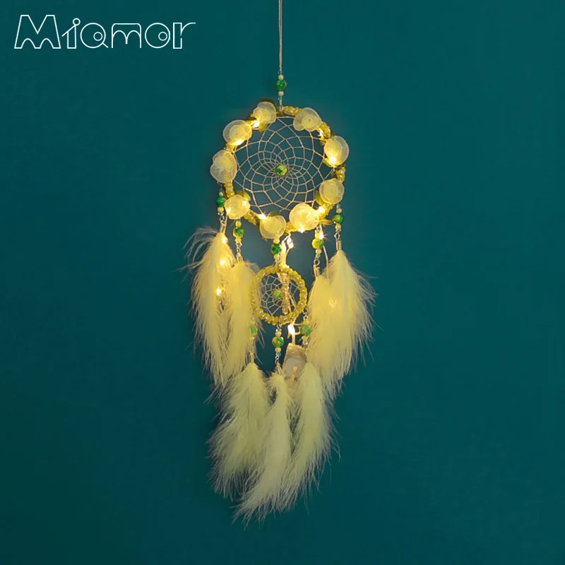 

MIAMOR Double Ring Dreamcatcher Wedding & Bar & Home Wall Hanging Decor Dream Catcher With Feather Decor Ornament Gift Amor0166