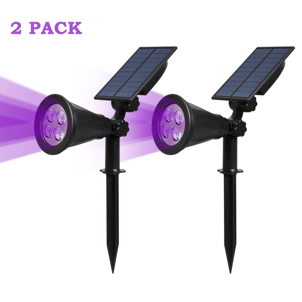 

T-SUN 2 PACK Solar Powered Spotlight Christmas Light Outdoor Lighting for Landscape Purple Color for Ground Wall Mount Options