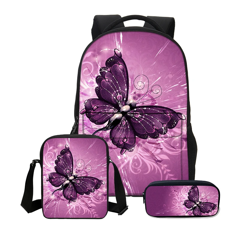 

VEEVANV 3 PCS/SET Women Shoulder Bags Fashion 3D Butterfly Printing Bookbag Children Backpacks Girls School Bag Teenager Daypack