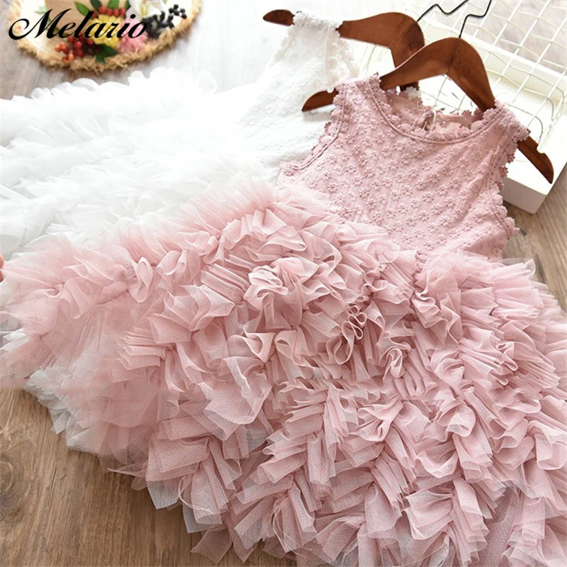 

Melario Baby Girls Clothes Little Princess Lace Cake Tutu Sashes Dress Summer Clothes Kids Birthday Pink Girl Costume
