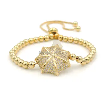 

19x19mm Micro Pave Clear CZ Crystal Umbrella Charm With 4mm Round Loose Beads Adjustable Bracelet