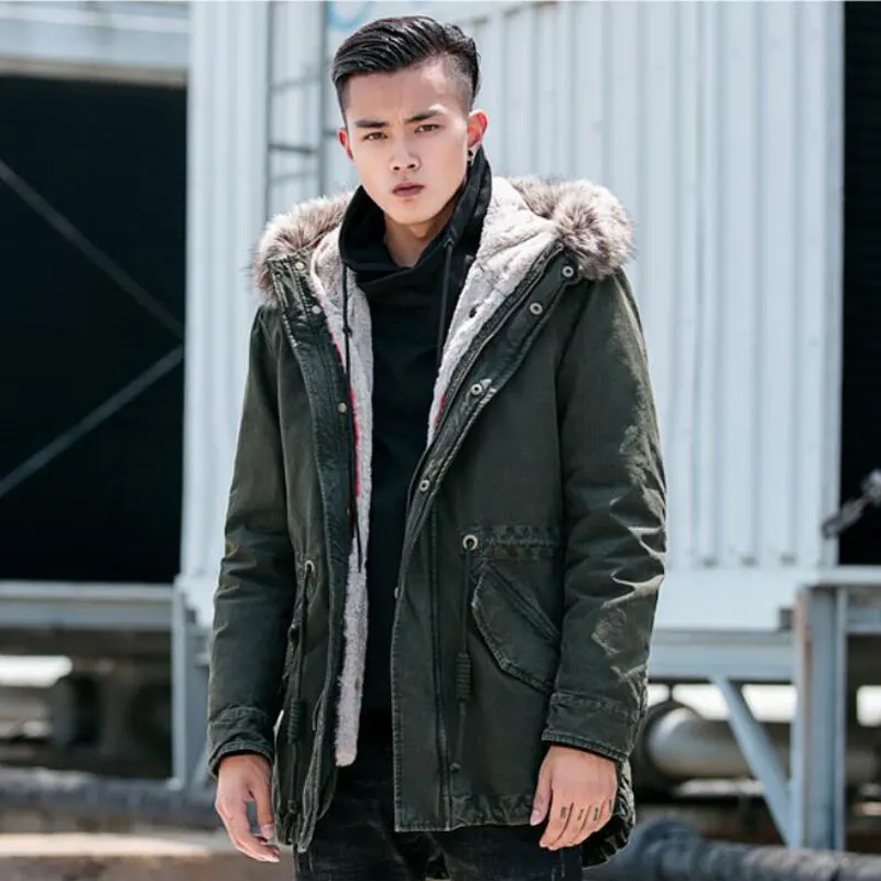 

2018 Winter new Men's Two-piece cotton Hooded Thickened Cold Cotton clothing Washed jacket Men's Army green jacket Size M-XXXXL