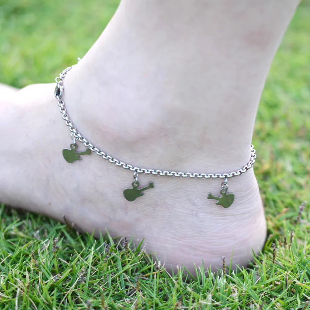 

DIY 316L Stainless Steel Anklet Chain with Small Guitar Charms Stainless Steel Ankle Bracelet Foot Jewelry A012
