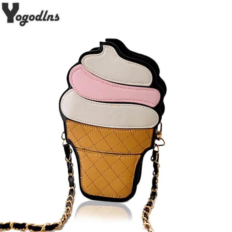 

Cute Cartoon Women bag Ice Cream Cupcake Shape Mini Shoulder Bag Metal Chain Mobile Keys Coin crossbody Messenger Bag