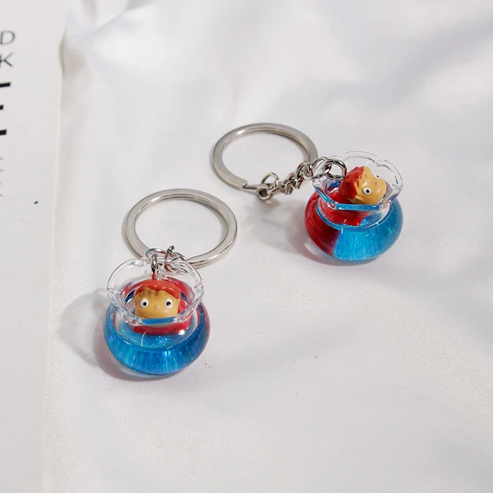 

Ponyo on a Cliff Anime Cartoon Fish Tank Keychain For Women Trinket Metal Key Chains Ring Car Bag Pendent Charm D333