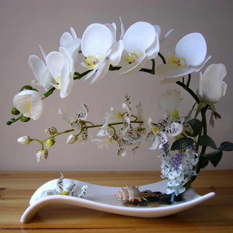 Бабочка Орхидея, искусственные цветы, набор, поддельная керамическая ваза для цветов, орнамент, фаленопсис, статуэтка, украшение для домашнего интерьера, ремесло