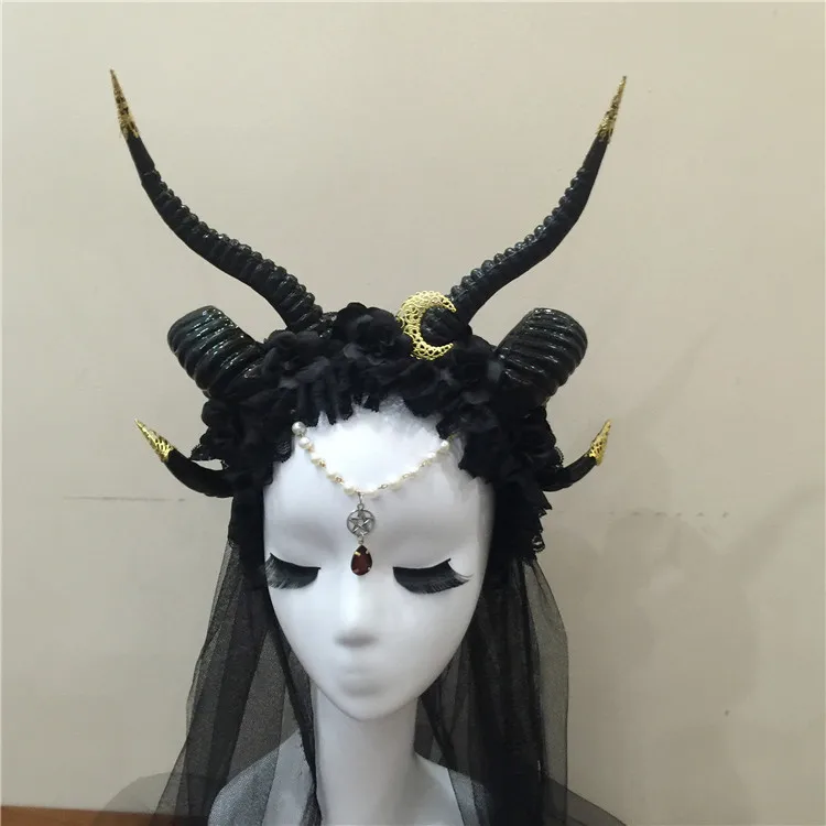 Ободок с рогом Gothicpunk Ram аксессуар для волос в стиле стимпанк Луной рожковый