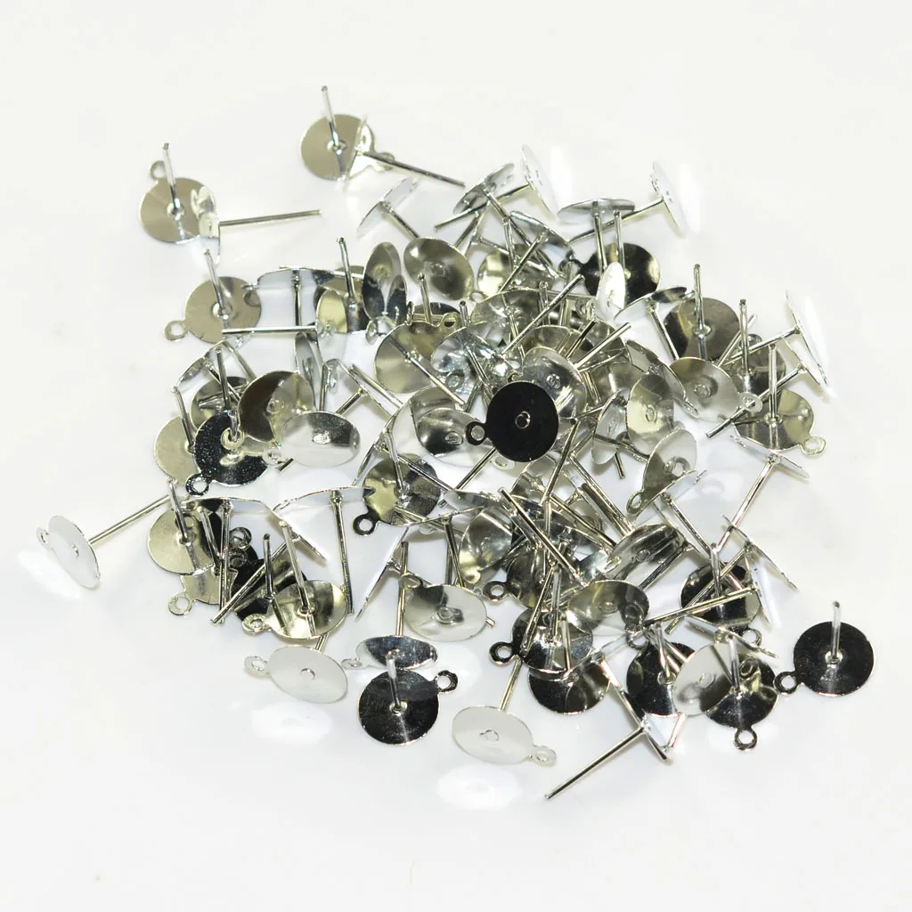 100Pcs Fashion 10x12mm Flat Pad Earring Post Ear Stud Post DIY Beads Holder Pearl Base Jewelry Findings Craft Making Accessories