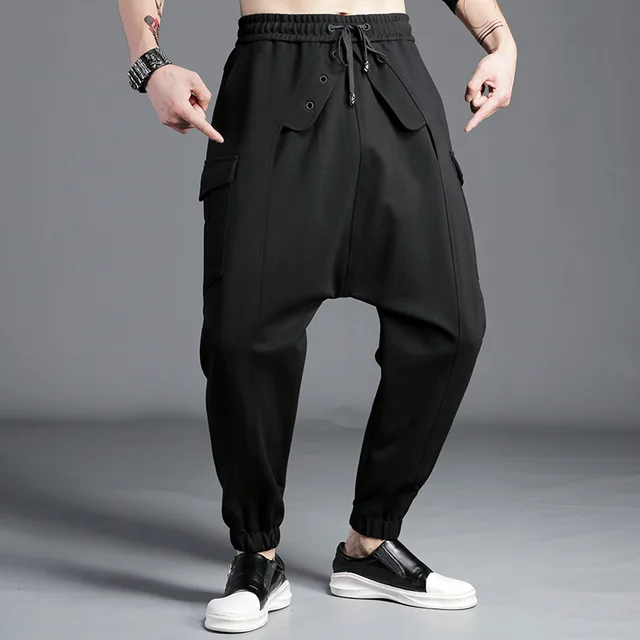 Buy Men's Elastic Waist Harem Pants Black Autumn