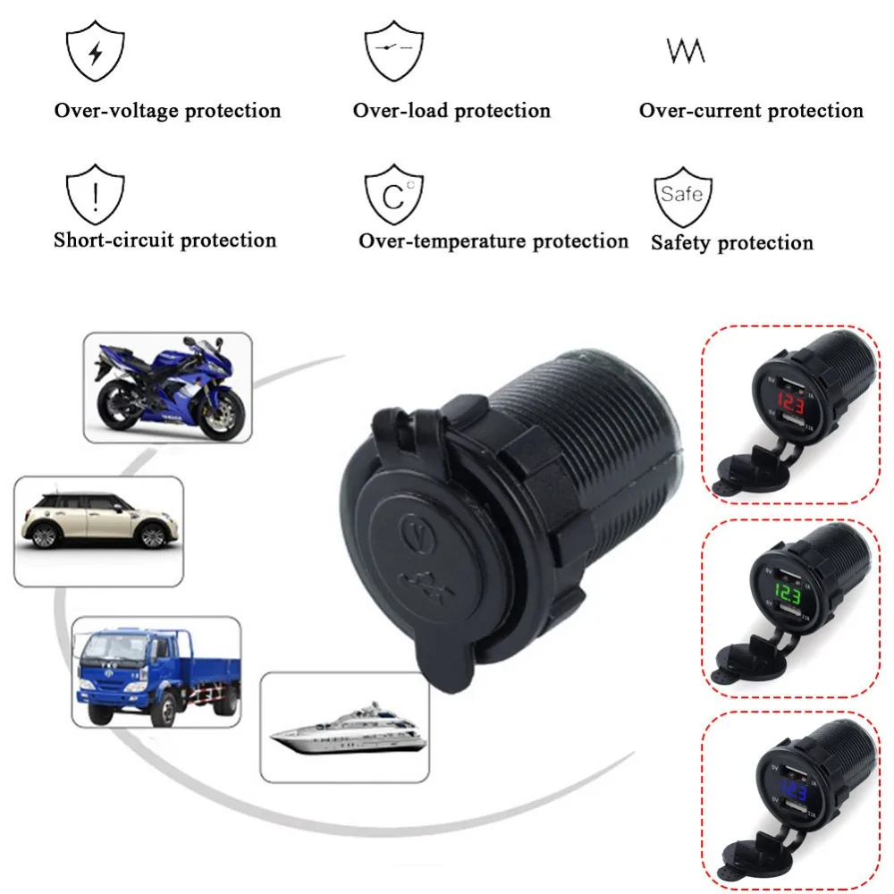 Dual USB Charger Socket car 3.1A Dual Port Power Outlet with LED Voltmeter & Wire Fuse for Car Boat Marine Motorcycle 12-24V16