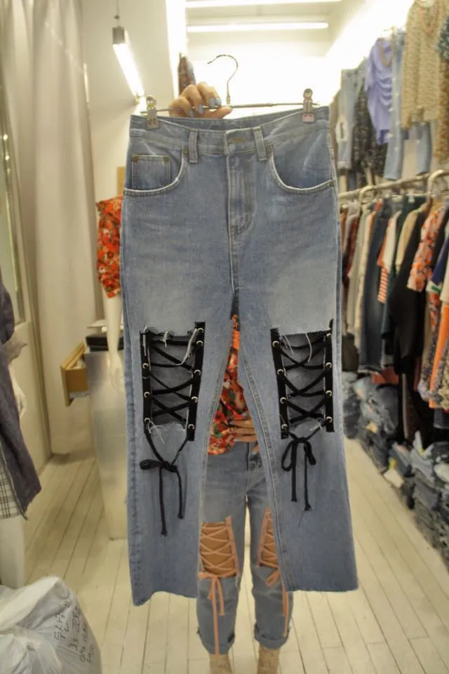 Primavera Wang Vaqueros Whitney Moda Up Encaje 2017 Denim Negro Pantalones Streetwear Femme Hollow Verano Mujer Out vqEwBdFwx